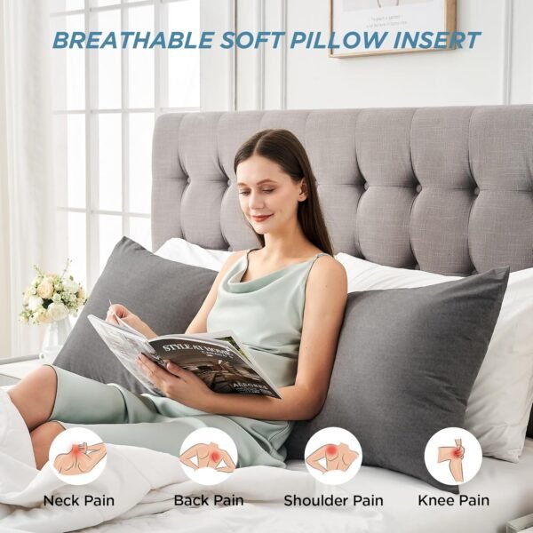 Litanika Body Pillow Insert with Cover, 100% Jersey Cotton Long Pillow for Side Sleeper, Pregnancy Pillows for Sleeping, Knit Cotton Breathable Fluffy Soft Full Body Pillow for Adults, Grey, 20"x54" - Image 5