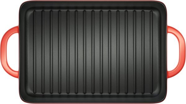 Lodge 12.5 x 8 Inch Enamel Cast Iron Grill Pan - Dual Assist Handles - Use in the Oven, on the Stove, on the Grill, or Over a Campfire - Red - Image 2