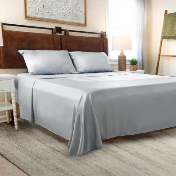 Cleva Sheets Queen Bed Sheet Set, 100% Rayon derived from Bamboo, Luxuriously Soft, Cooling, Double Stitching, 16" Deep Pockets (Queen, Silver)