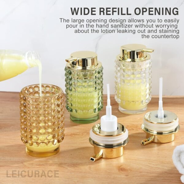 Glass Liquid Soap Dispenser, Refillable Liquid Dispenser with Gold Pump, Hand Soap Dispenser for Bathroom Kitchen, Modern Home Bathroom Decor （Liquid Type/Green） - Image 2