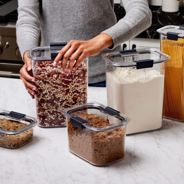 Rubbermaid Brilliance BPA-Free Food Storage Containers with Lids, Airtight, Kitchen and Pantry Organization Set, Includes 3 Containers and Scoops, Clear, 16 cups - Image 9