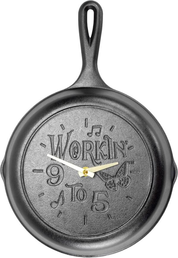 Lodge 9 inch Skillet Clock Inspired by Dolly Parton hit Song 9 to 5" - for Decorative Use Only - Hand Wash, Collector's Piece, 1 AA Battery Required (not Included).