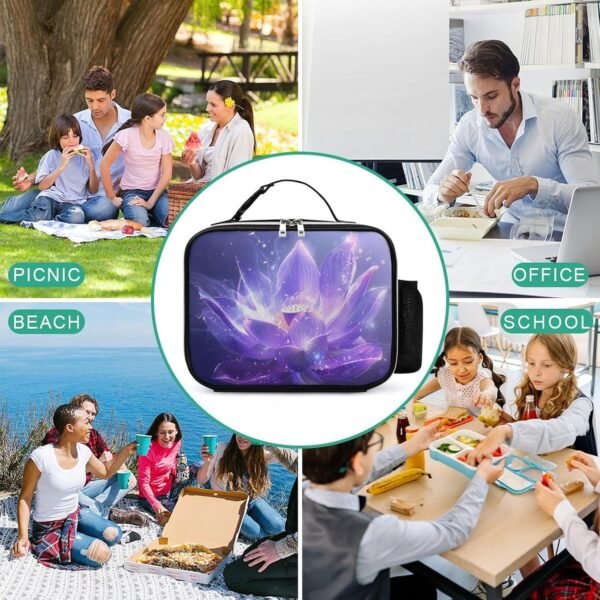 Lotus Flower Butterfly Purple Natural Insulated Lunch Box Reusable Lunch Bag Lunch Tote Bag for Travel Work Picnic - Image 7