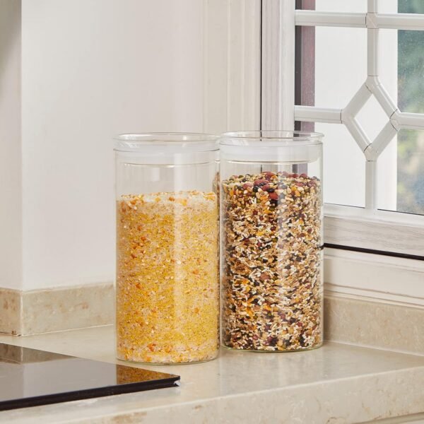 ZENS 74 fl.oz Glass Storage Containers with Airtight Lids, 2 Set 4.7in Wide Mouth Clear Food Storage Jars for Kithen Pantry Baking Flour, Clear Glass Canisters Sets for Pasta, Coffee Beans, Rice - Image 4