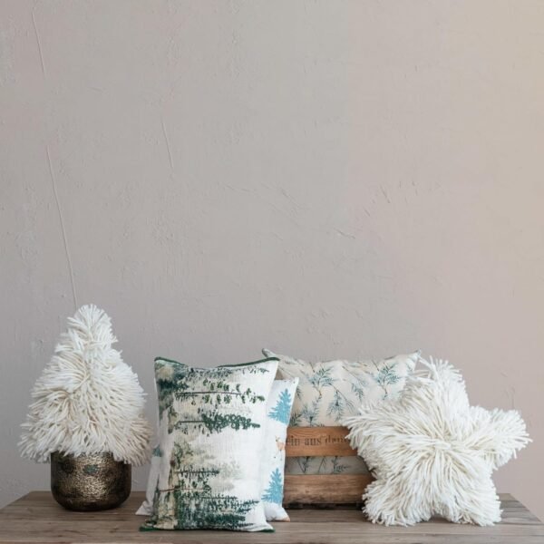 Creative Co-Op, Cream Woven New Zealand Wool Shag Tree Shaped Pillow, Color - Image 3
