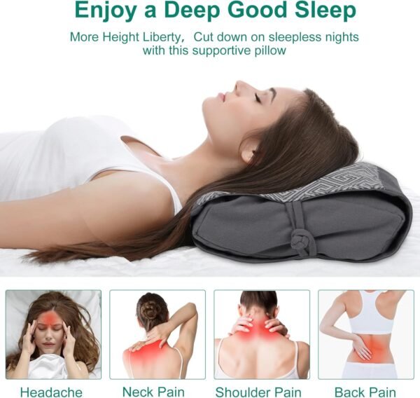 Buckwheat Pillow for Sleeping with Washable Organic Cotton Cover for Adult Neck Pain Relief, Adjustable and Breathable Neck Support Pillow, Natural Buckwheat Hull Pillow for Back and Side Sleepers - Image 5