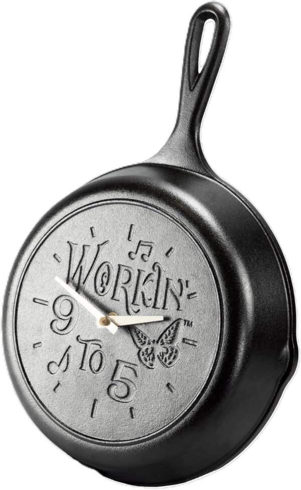 Lodge 9 inch Skillet Clock Inspired by Dolly Parton hit Song 9 to 5" - for Decorative Use Only - Hand Wash, Collector's Piece, 1 AA Battery Required (not Included). - Image 2