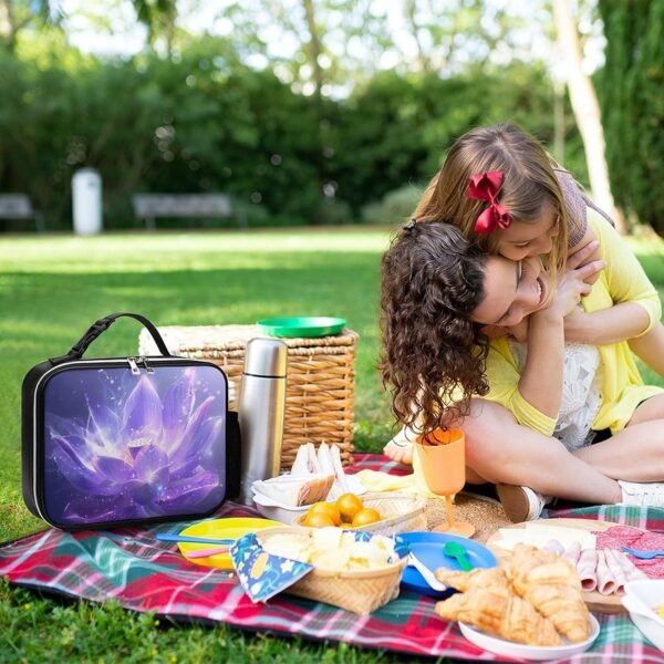 Lotus Flower Butterfly Purple Natural Insulated Lunch Box Reusable Lunch Bag Lunch Tote Bag for Travel Work Picnic - Image 6