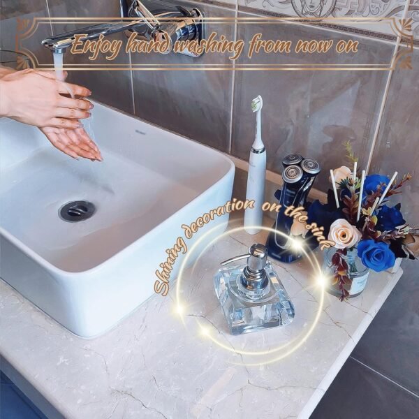 QTQZDD Crystal Glass Soap Dispenser for Bathroom, Modern Decorative Hand Soap Dispenser with Rust Proof Stainless Steel Pump, Lotion Dispenser for Kitchen Hotel Club Ornaments-Clear Glass - Image 2