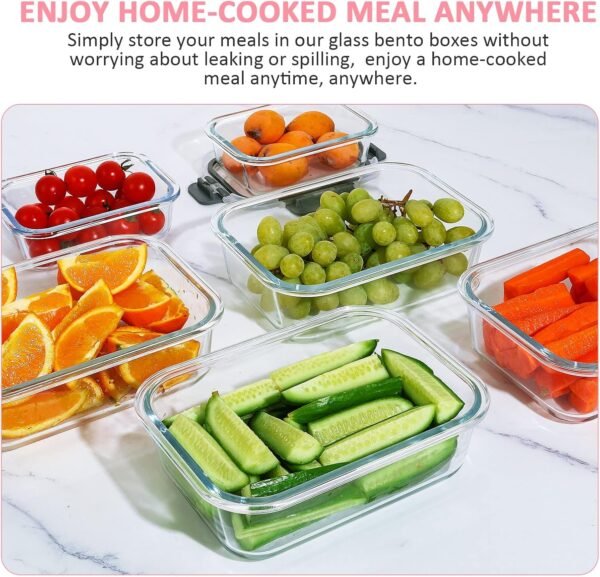 KOMUEE 12 Packs Glass Meal Prep Containers Set, Glass Food Storage Containers with Locking Lids, Airtight Glass Lunch Containers, Microwave, Oven, Freezer & Dishwasher Friendly, Pink - Image 7