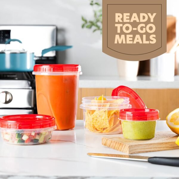 PLASTICPRO 24 Pack Twist Top Containers Assorted Sizes Plastic Food Storage Containers with Red Twist on Lids Stackable Reusable - Image 3