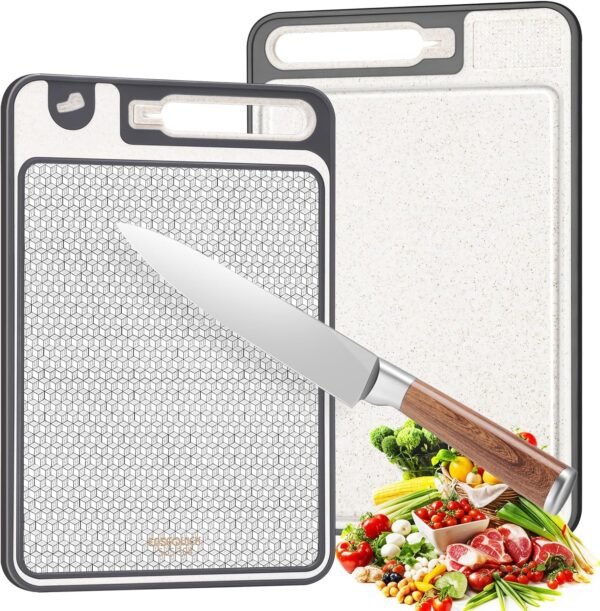 Small Stainless Steel Cutting Board, 14.6 * 9.8inch Stainless Steel and Wheat Straw PP Double Sided Cutting Boards for Kitchen 304 Metal Cutting Board, Juice Sink, Ceramic Whetstone