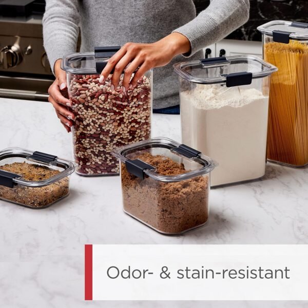 Rubbermaid Brilliance BPA-Free Food Storage Containers with Lids, Airtight, Kitchen and Pantry Organization Set, Includes 3 Containers and Scoops, Clear, 16 cups - Image 5
